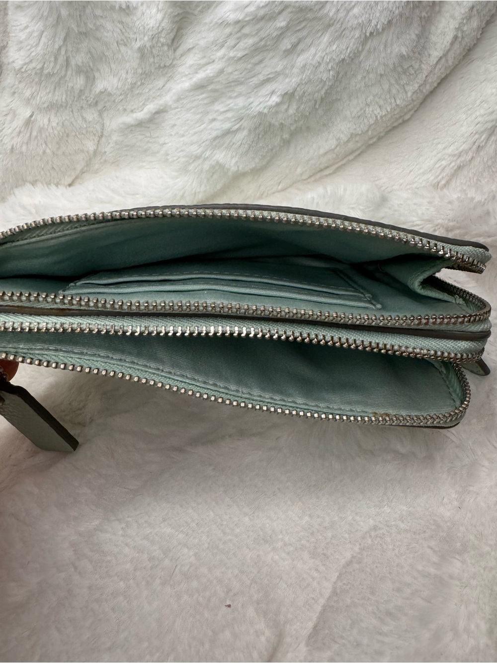 Coach Seafoam Green Leather Zip Wristlet - Picture 3 of 5